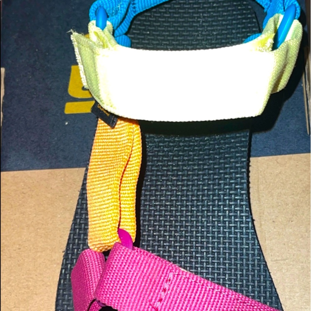 Teva sandals, yellow, orange, blue, magenta sandals size 6